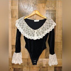 Necessary Objects vintage 80s Victorian Lace Velvet Bodysuit medium?